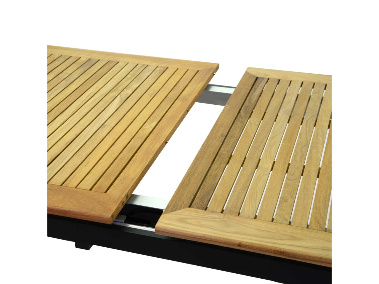 Tavolo da pranzo da esterno allungabile in alluminio e legno top teak colore antracite stile moderno 180/240x100x76 cm - Vacchetti