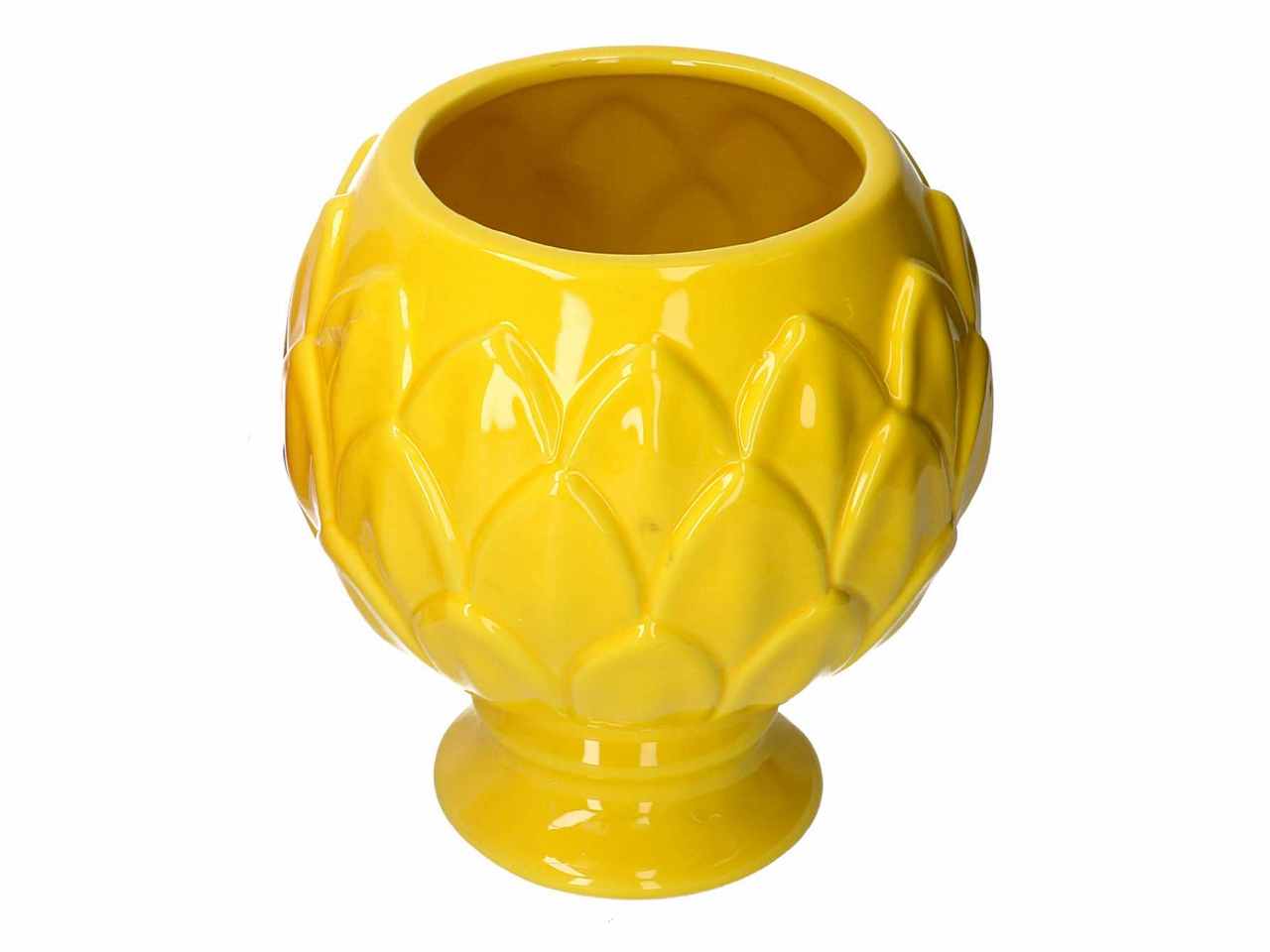 Vaso a forma di calice in ceramica colore giallo d.17,5xh.19cm