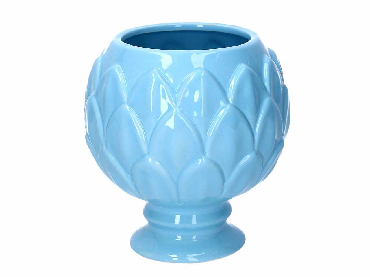Vaso a forma di calice in ceramica colore azzurro d.17,5xh.19cm