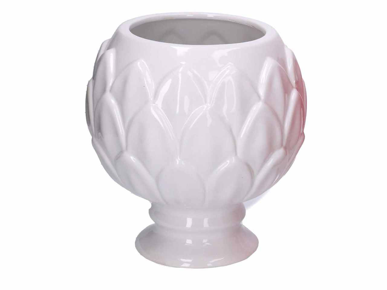 Vaso a forma di calice in ceramica colore bianco d.20,5xh.21,5cm
