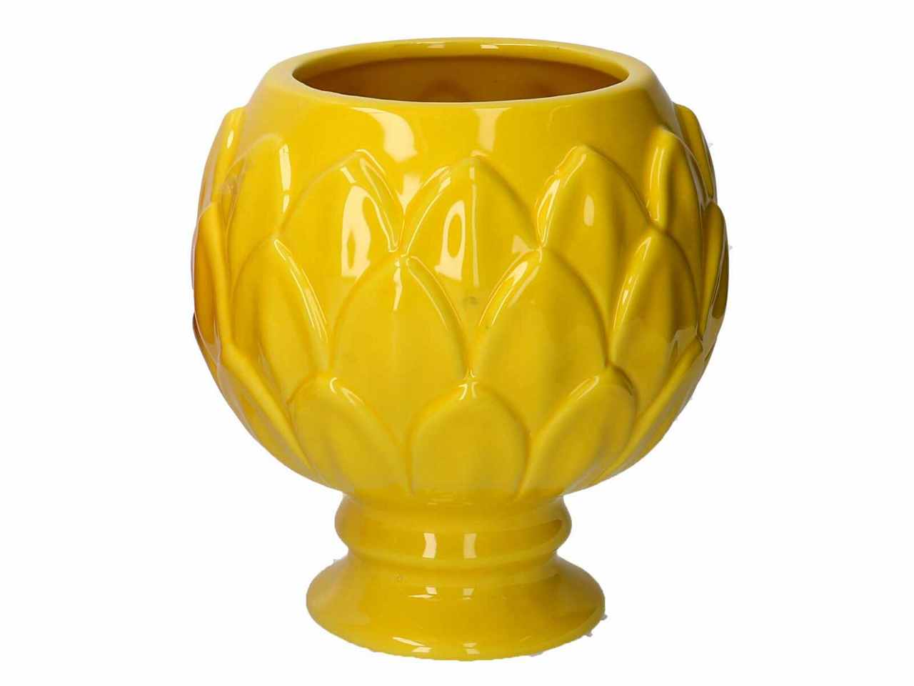 Vaso a forma di calice in ceramica colore giallo d.20,5xh.21,5cm