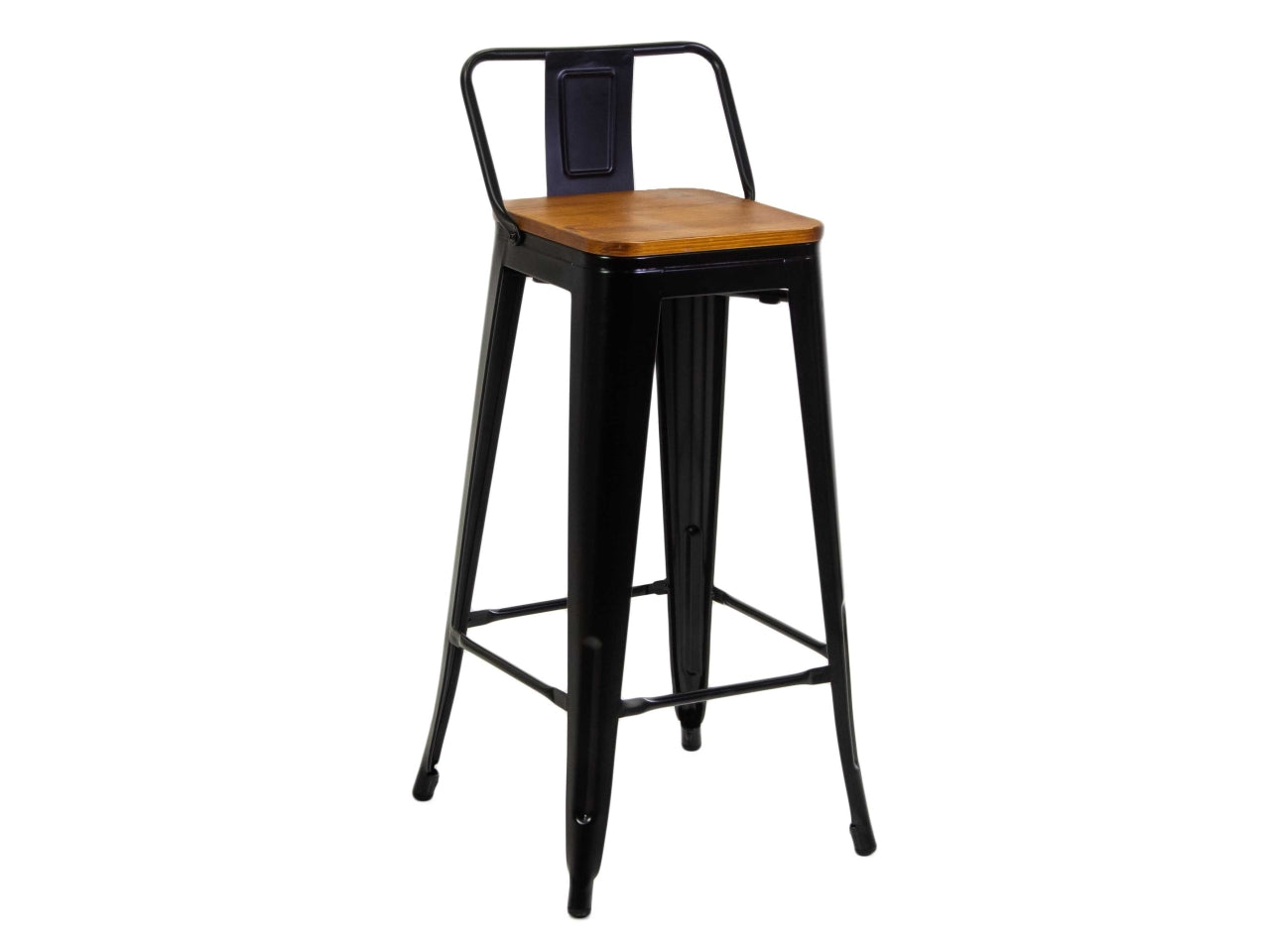 Sgabello ferro new bristol nero con seduta in legno 42x42h77/94cm