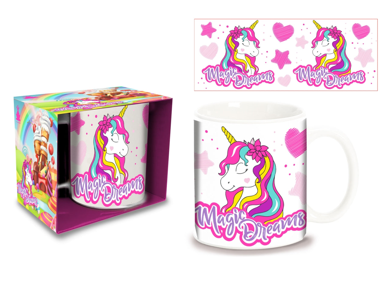 Tazza mug colazione in ceramica multicolor Unicorno per bambina, utilizzabile in microonde e lavabile in lavastoviglie, 8x10 cm - Coriex
