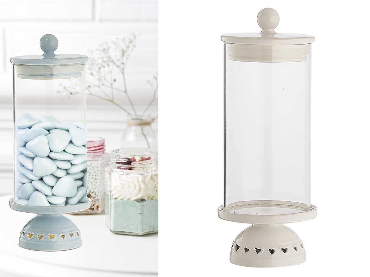 Alzata con led in ceramica bianco stile shabby chic con tappo ermetico 11x28 cm - Giardini di Marzo