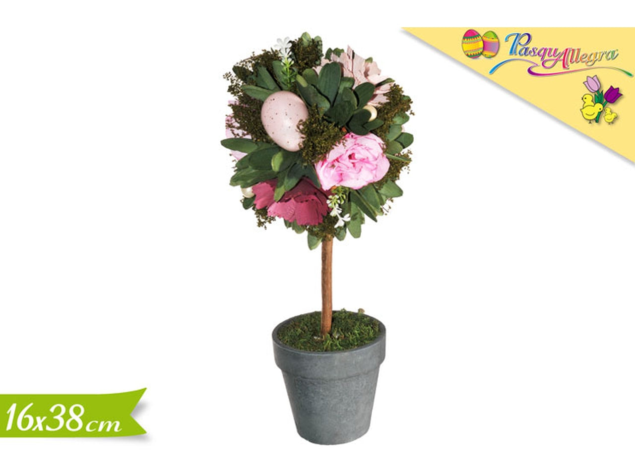 Alberello artificiale pasquale in legno 38x16 cm - Fogliame opaco con base vaso in plastica per uso interno