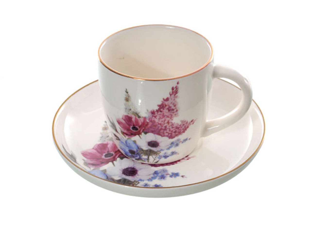 Tazza con piattino in ceramica bianco floreale stile country 7,5x8 cm - Golden Hill