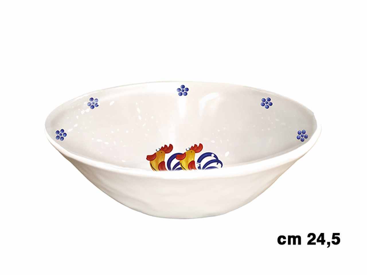 Insalatiera in melamina 24,5xh.8cm con decorazione galli