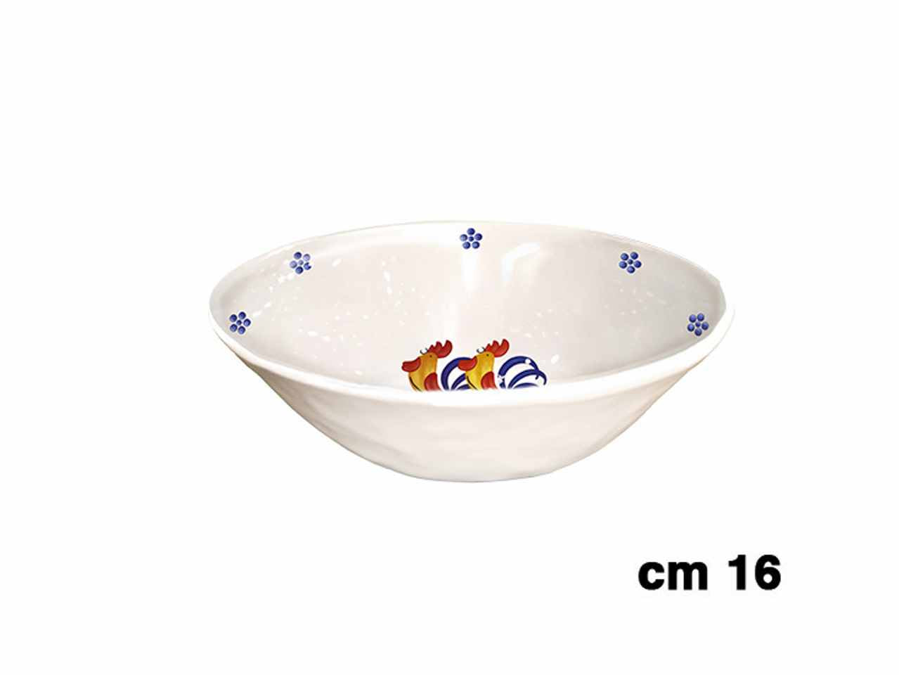 Insalatiera in melamina 16xh.6,5cm con decorazione galli