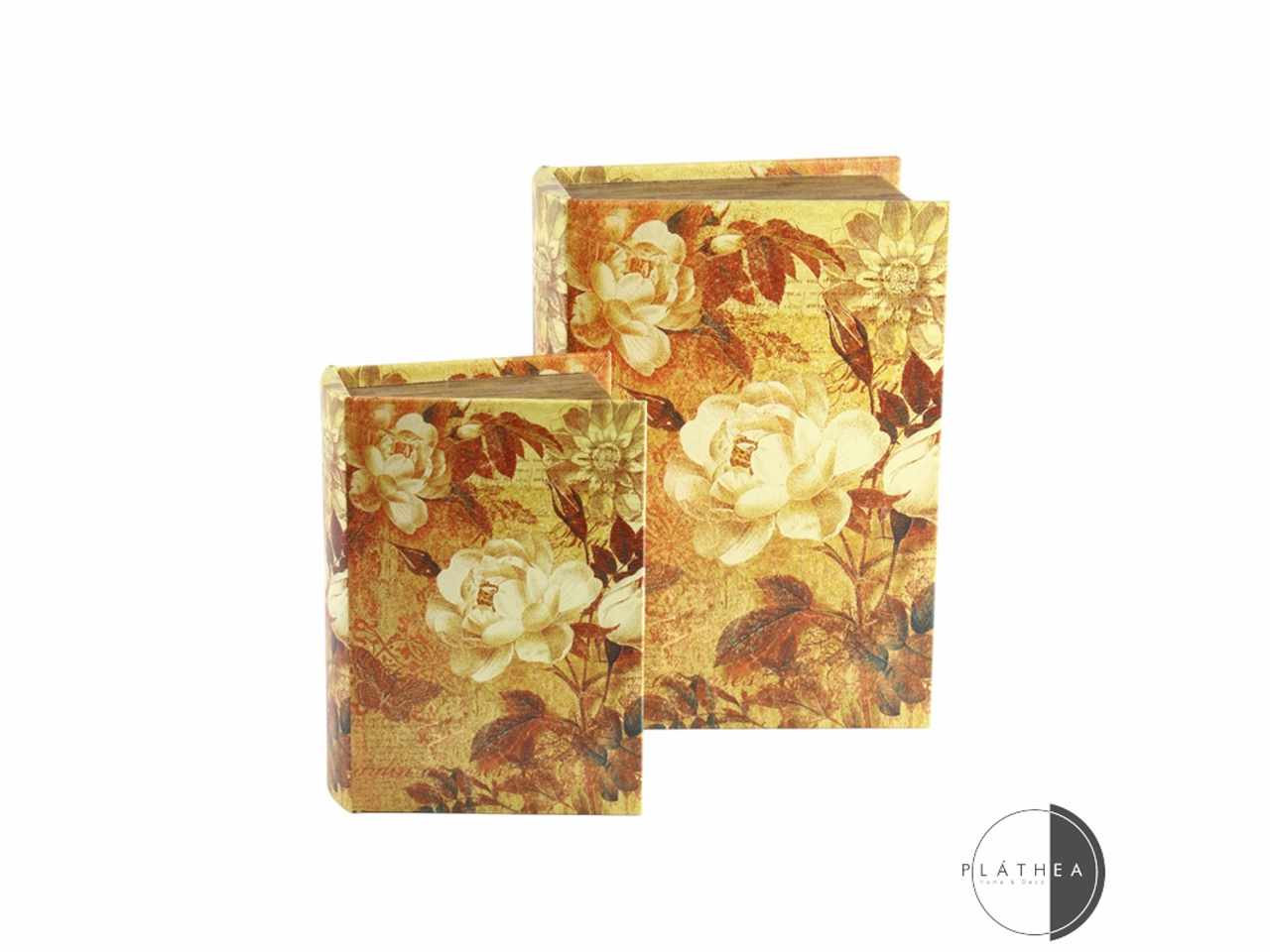 Libro legno 2 pezzi con decorazioni floreali