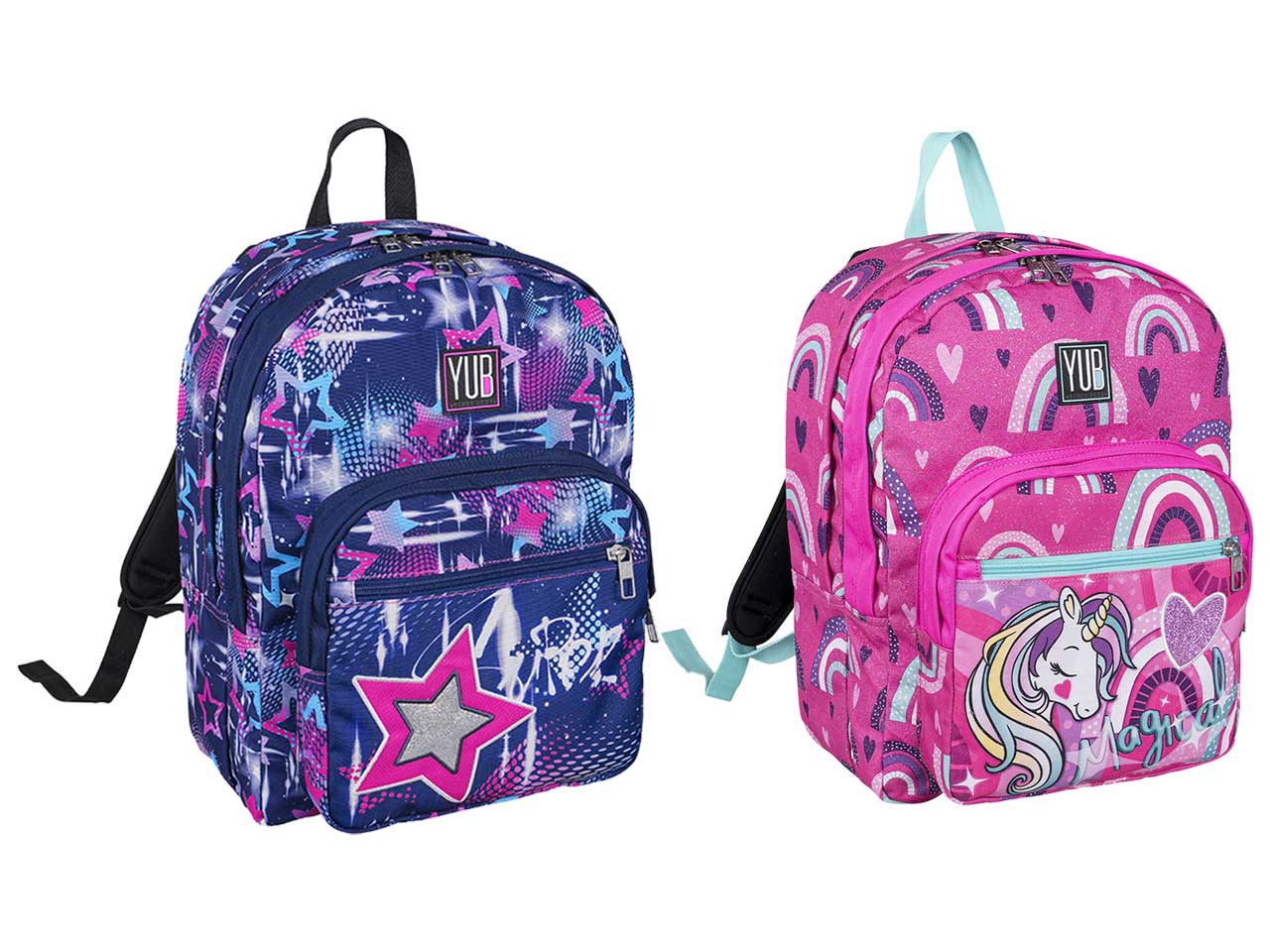 Zaino scuola Yub Magic Word, doppio scomparto e tasca laterale porta borraccia, assortiti, 28 lt - Seven