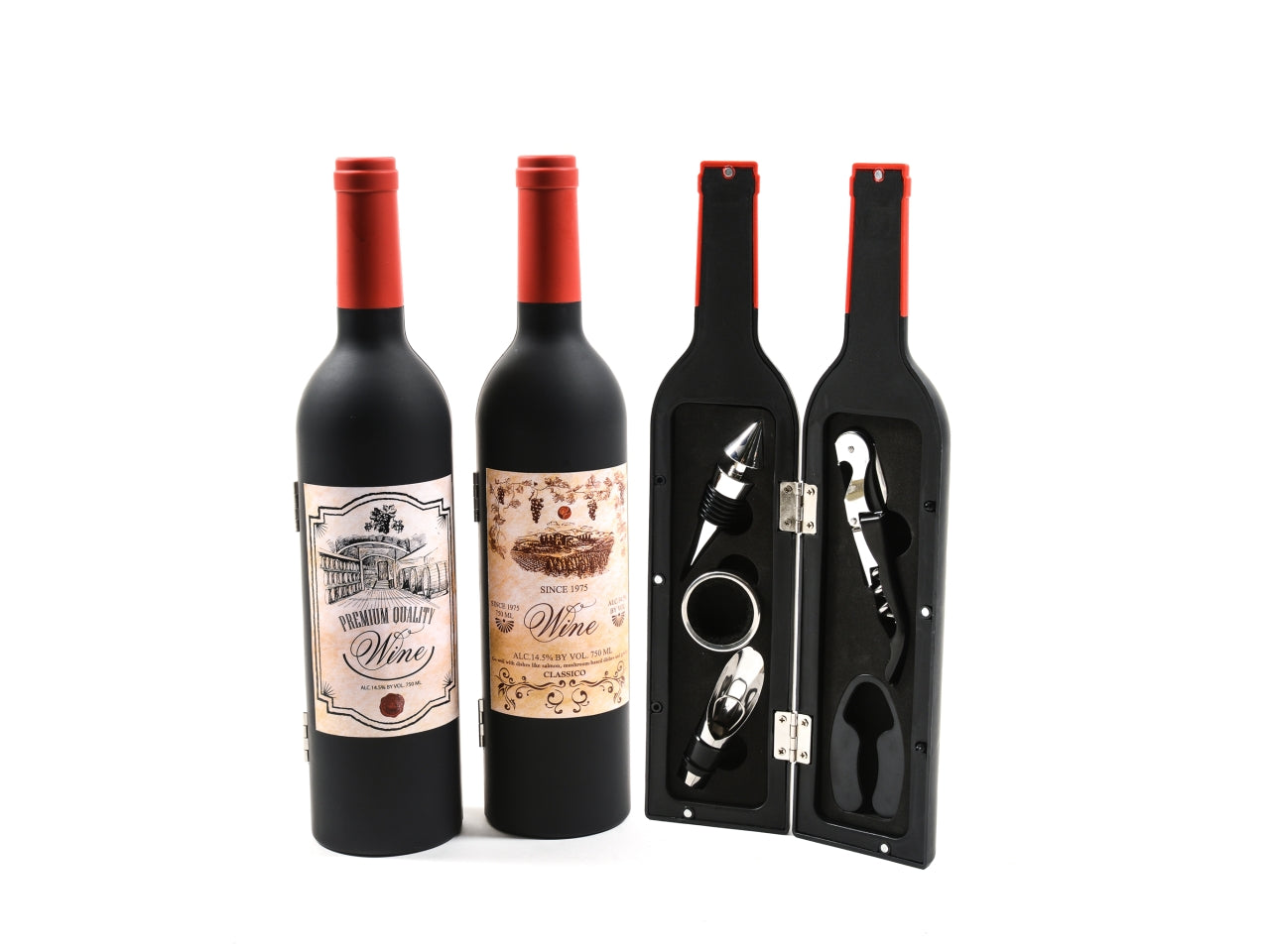 Set sommelier con 5 accessori in cofanetto bottiglia e colori assortiti scatola regalo 7x32cm - M Home