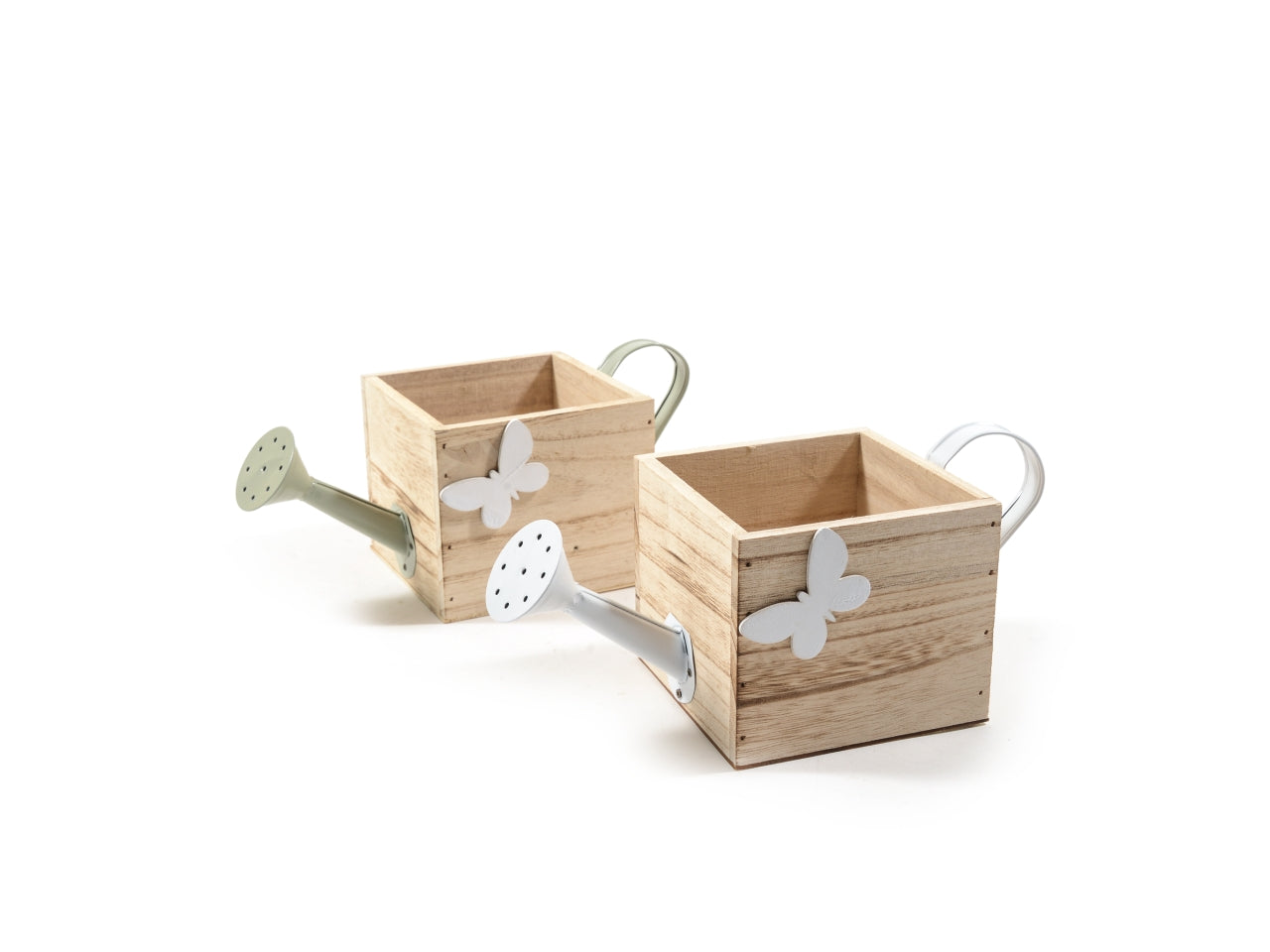 Portavaso country in legno e metallo naturale e bianco forma innaffiatoio 29x13x11 cm - Mercury