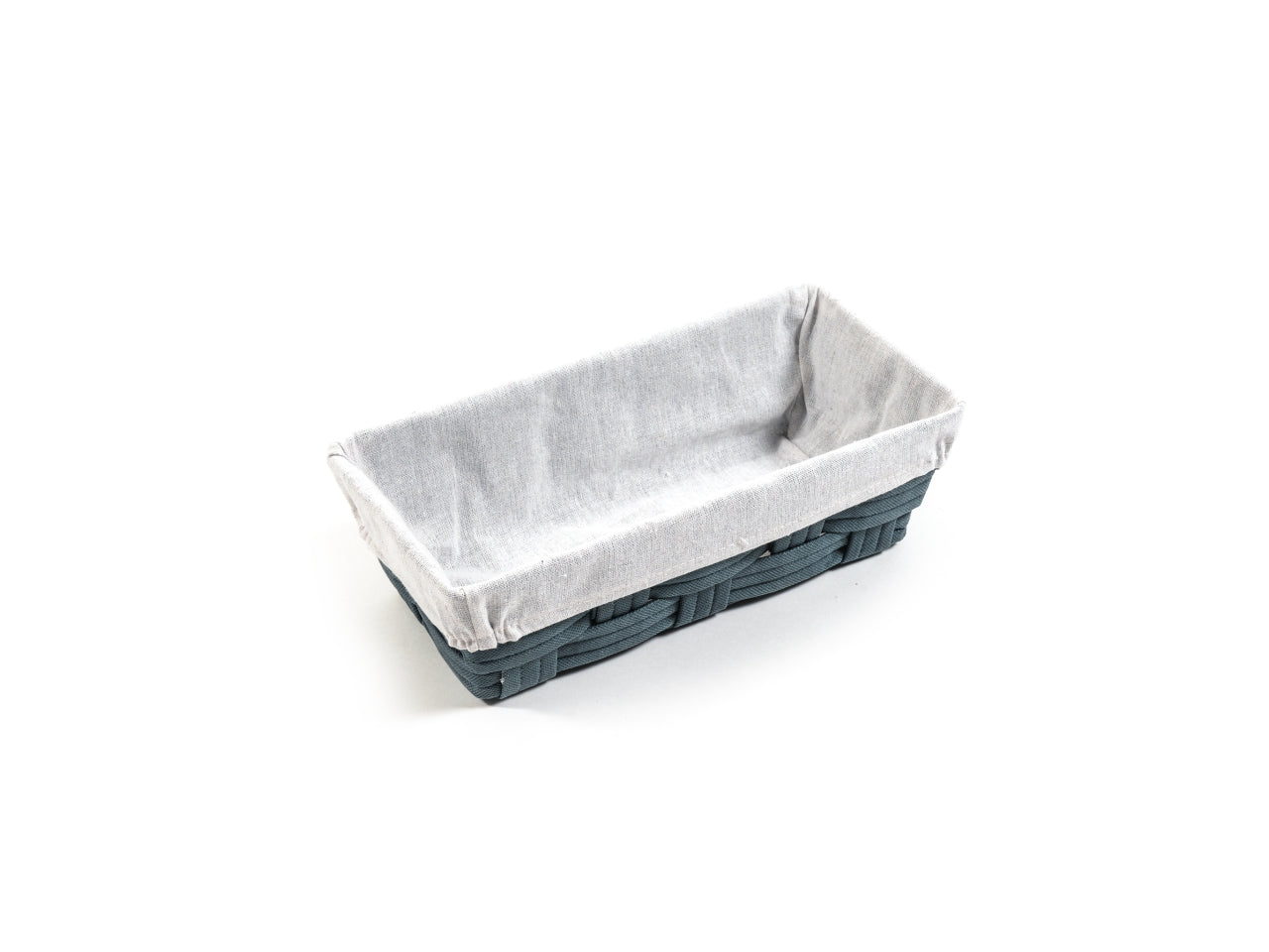 Cestino stile scandinavo, in tessuto intrecciato blu avio con interno sfoderabile avorio, 30x15x10 cm - M Home