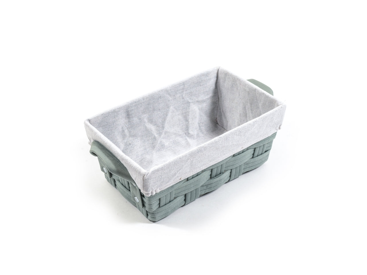 Cestino con manici stile scandinavo, in tessuto intrecciato verde salvia con interno sfoderabile avorio, 33x20x13 cm - M Home