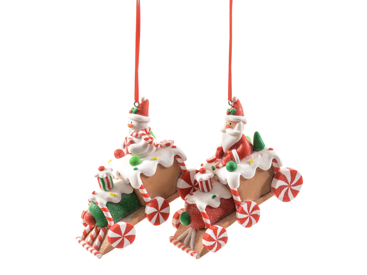 Pendente treno natalizio in argilla morbida misura 10x5,5xh.8,5cm decori assortiti
