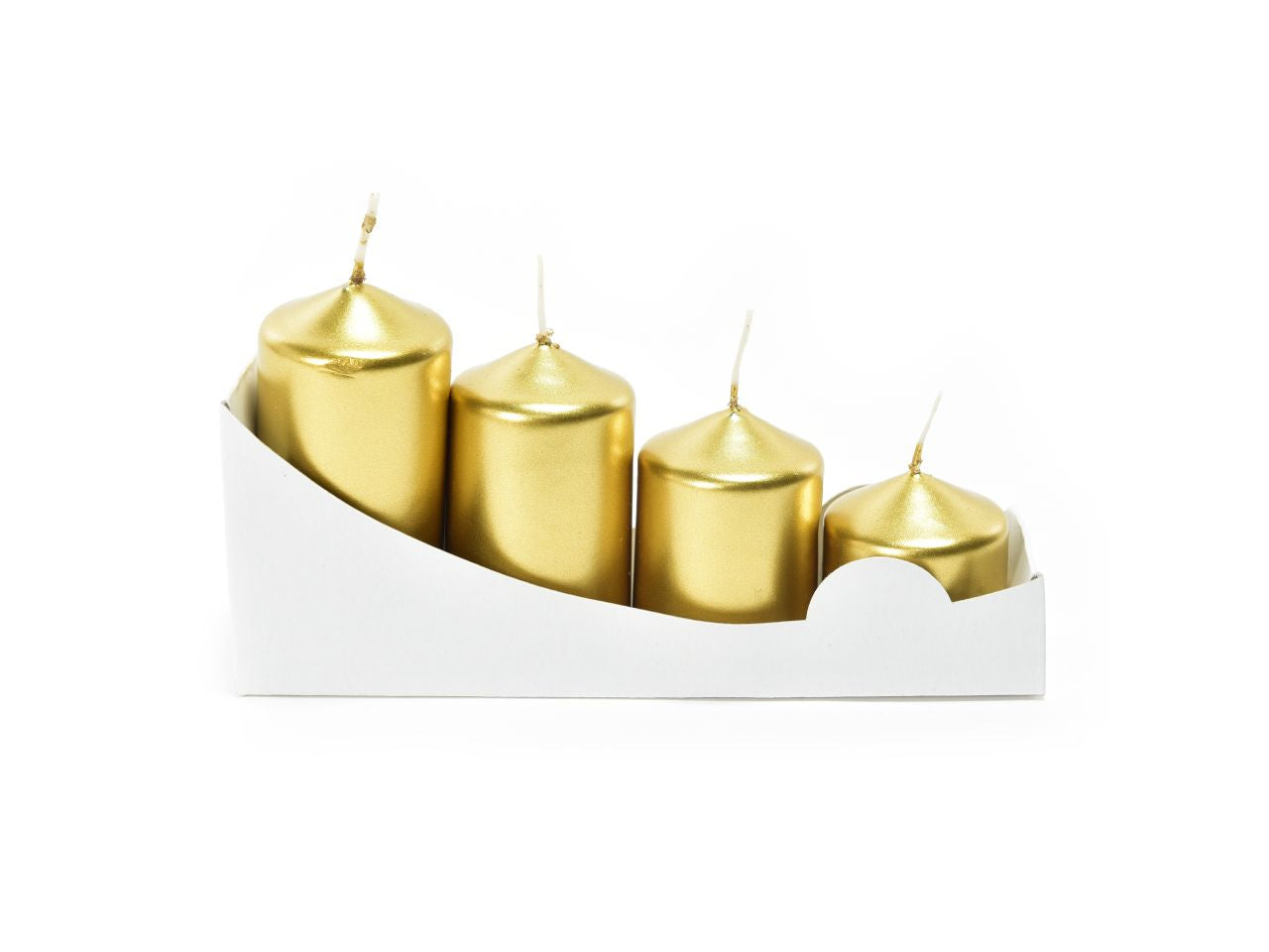 Candela pillar avvento metalliche oro h.8,5/7/5,5/4xd.4cm set da 4 candele
