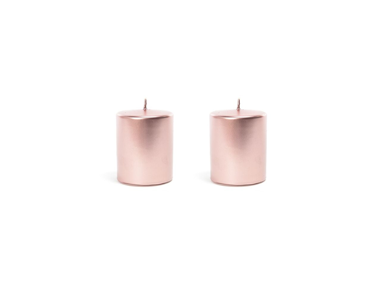 Candele natalizie in coppia pillar linea lucid colore rose gold misura h.5xd.4cm in scatola bianca