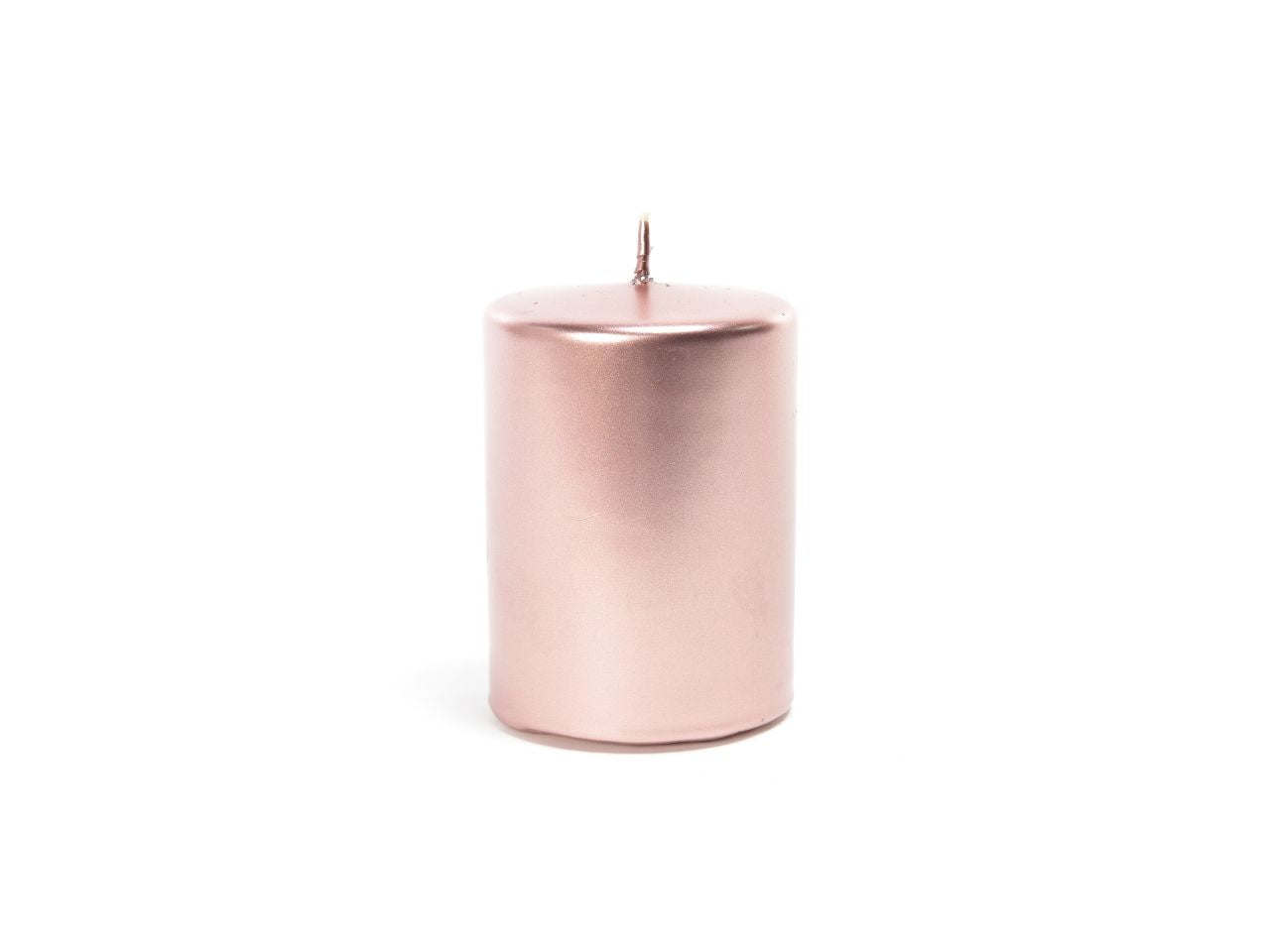 Candela natalizia pillar linea lucid colore rose gold misura h.10xd.8cm in scatola bianca