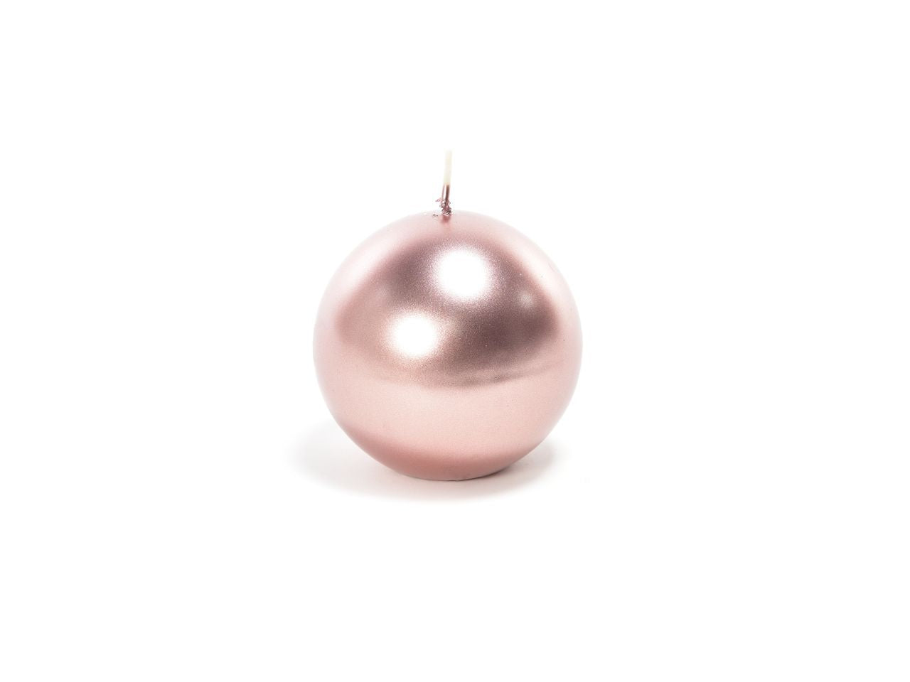 Candela natalizia sfera linea lucid colore rose gold misura d.8cm in scatola bianca