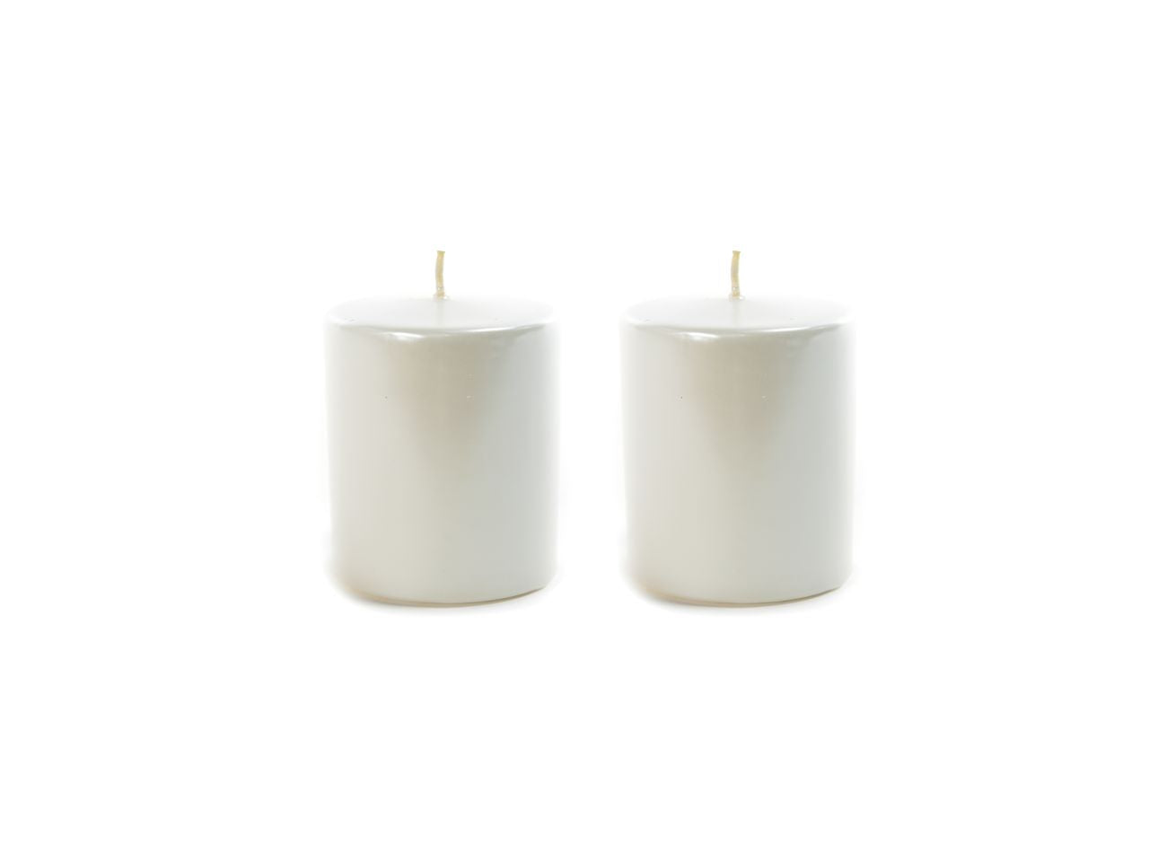 Candele natalizie pillar in coppia linea lucid colore perla misura h.5xd.4cm in scatola bianca