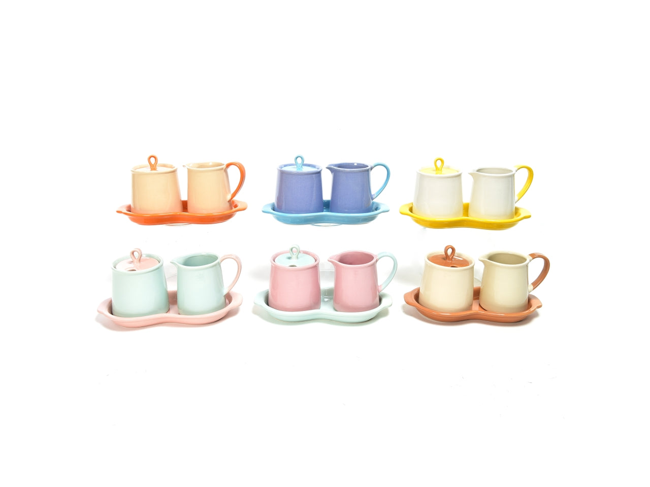 Set lattiera + zuccheriera vintage in ceramica monocromatica, con vassoio - l.22xw.11xh.13cm - 230ml - colori assortiti - Mercury