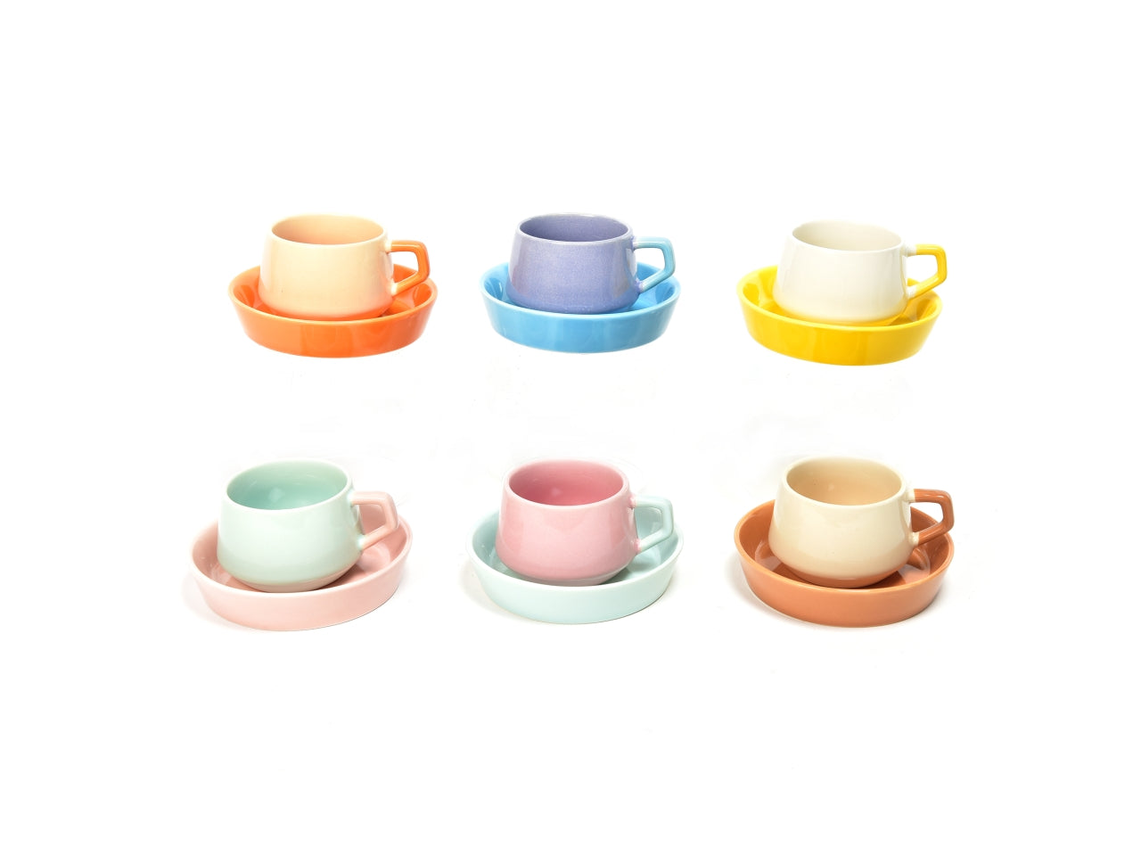Set 6 tazzine caffè vintage particolari, con piattino, in ceramica, 100 ml - con 6 mini vassoi e 6 tazzine - colori assortiti - Mercury