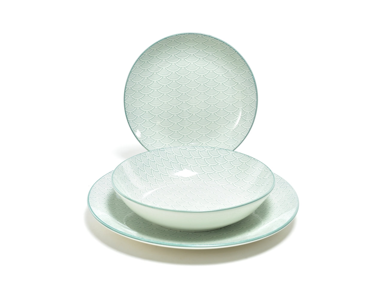 Servizio di Piatti in Porcellana Levante 18 Pezzi - Bianco e Blu con Fantasia Geometrica, Stile Mediterraneo - Completo per 6 Persone - Mercury