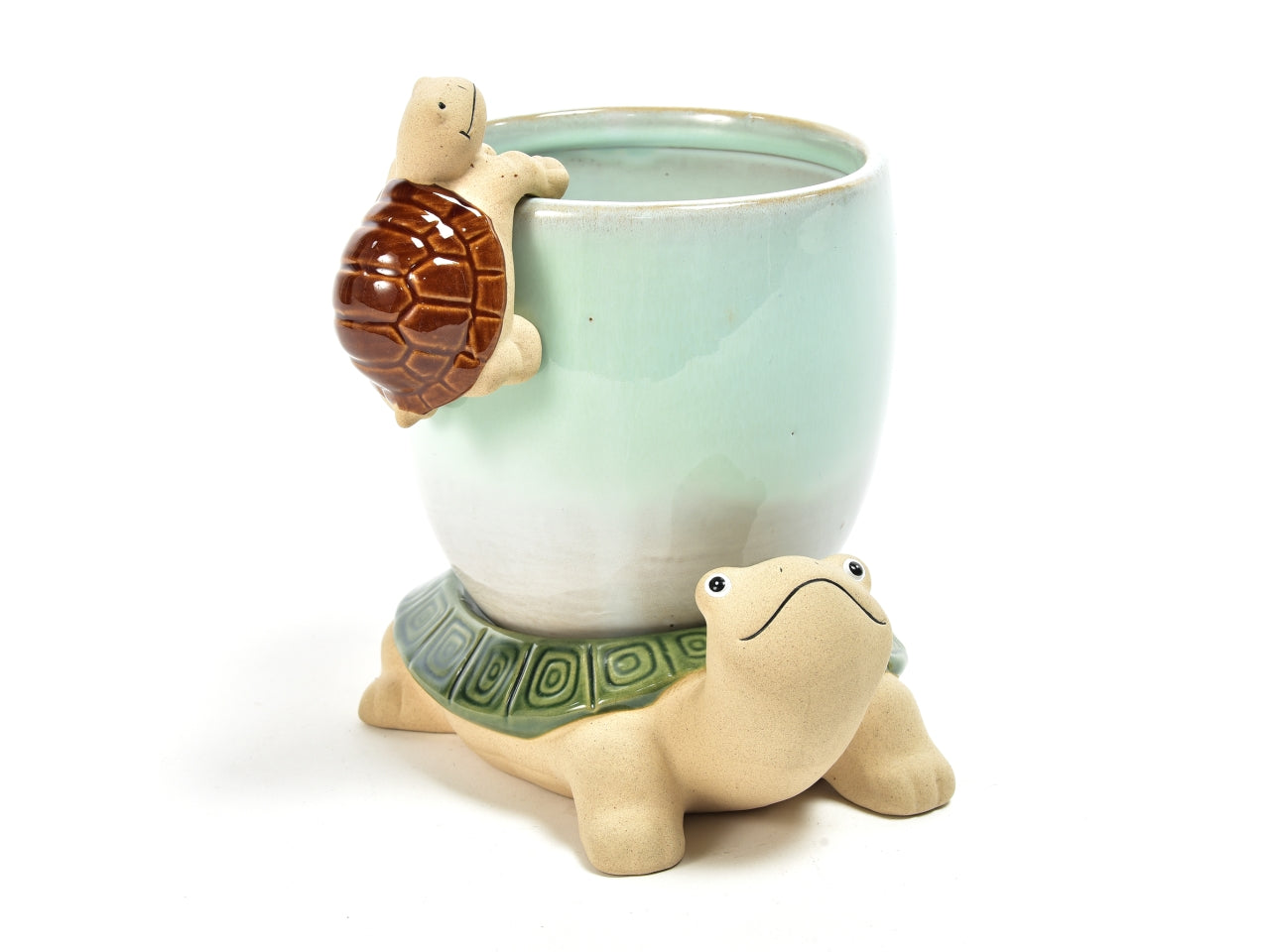 Portavaso in ceramica verde country a forma di tartaruga 20x15x17 cm uso interno - M Home