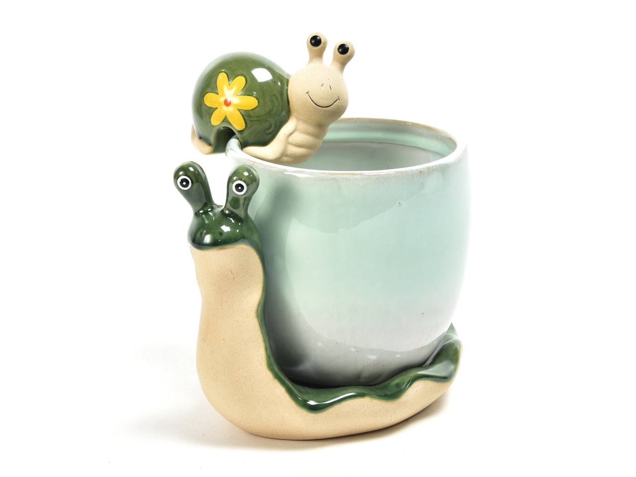 Portavaso in ceramica verde country a forma di chiocciola 18x13,5x15,5 cm uso interno - M Home
