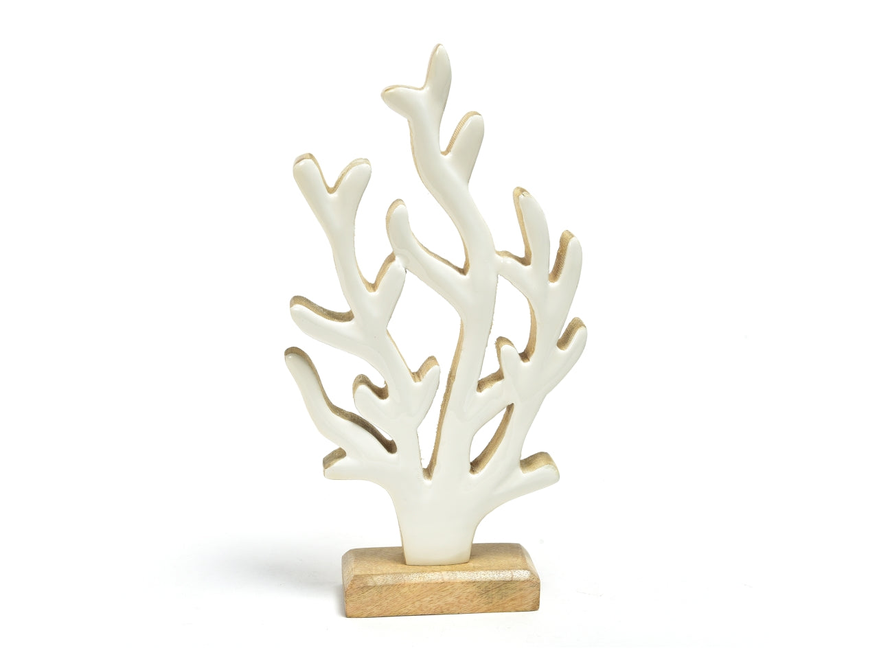 Statua decorativa corallo smaltato in legno bianco stile marinaro 15x5x30 cm - Mercury