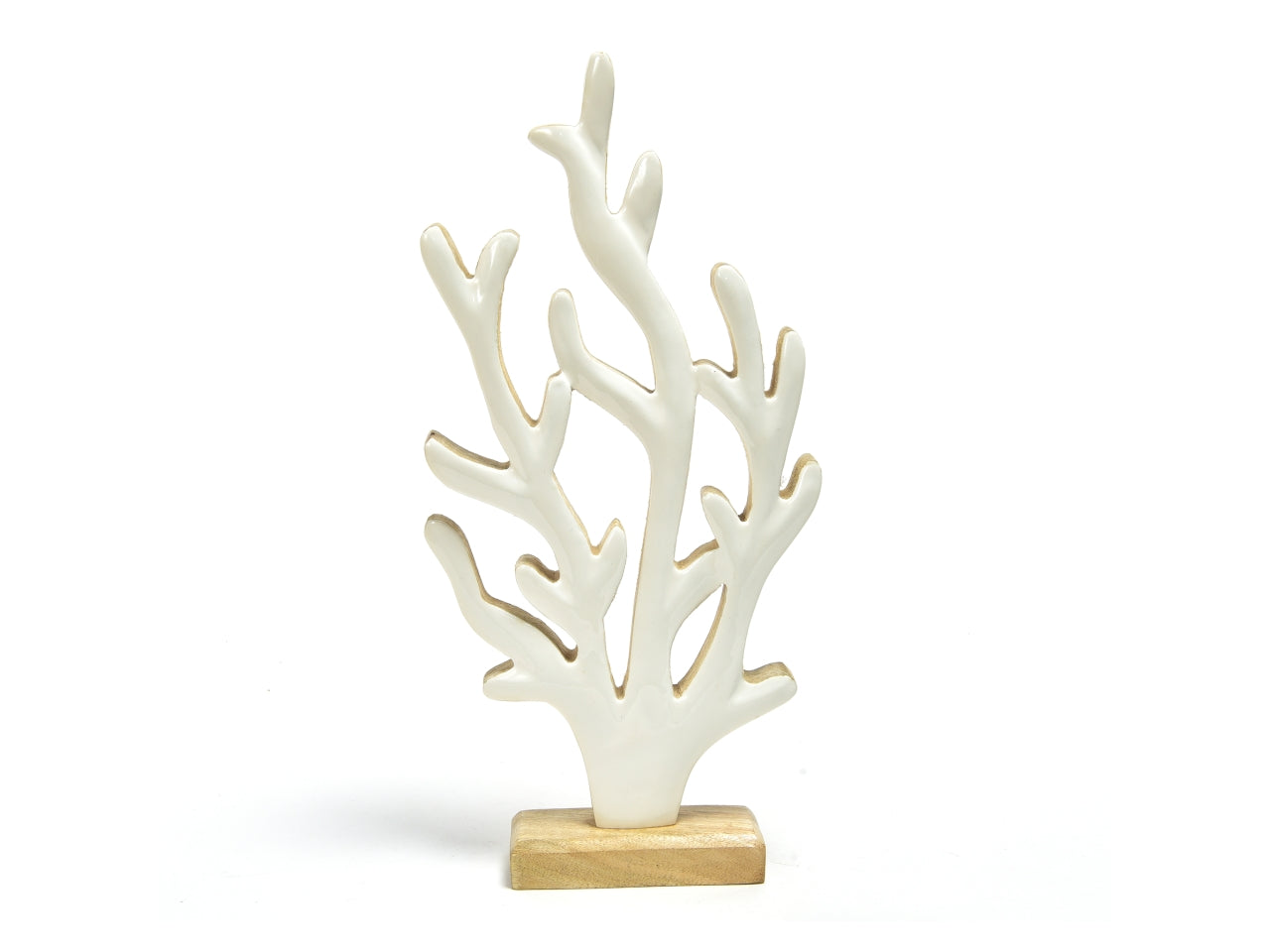 Statua decorativa corallo smaltato in legno bianco stile marinaro 20x5x40 cm - Mercury