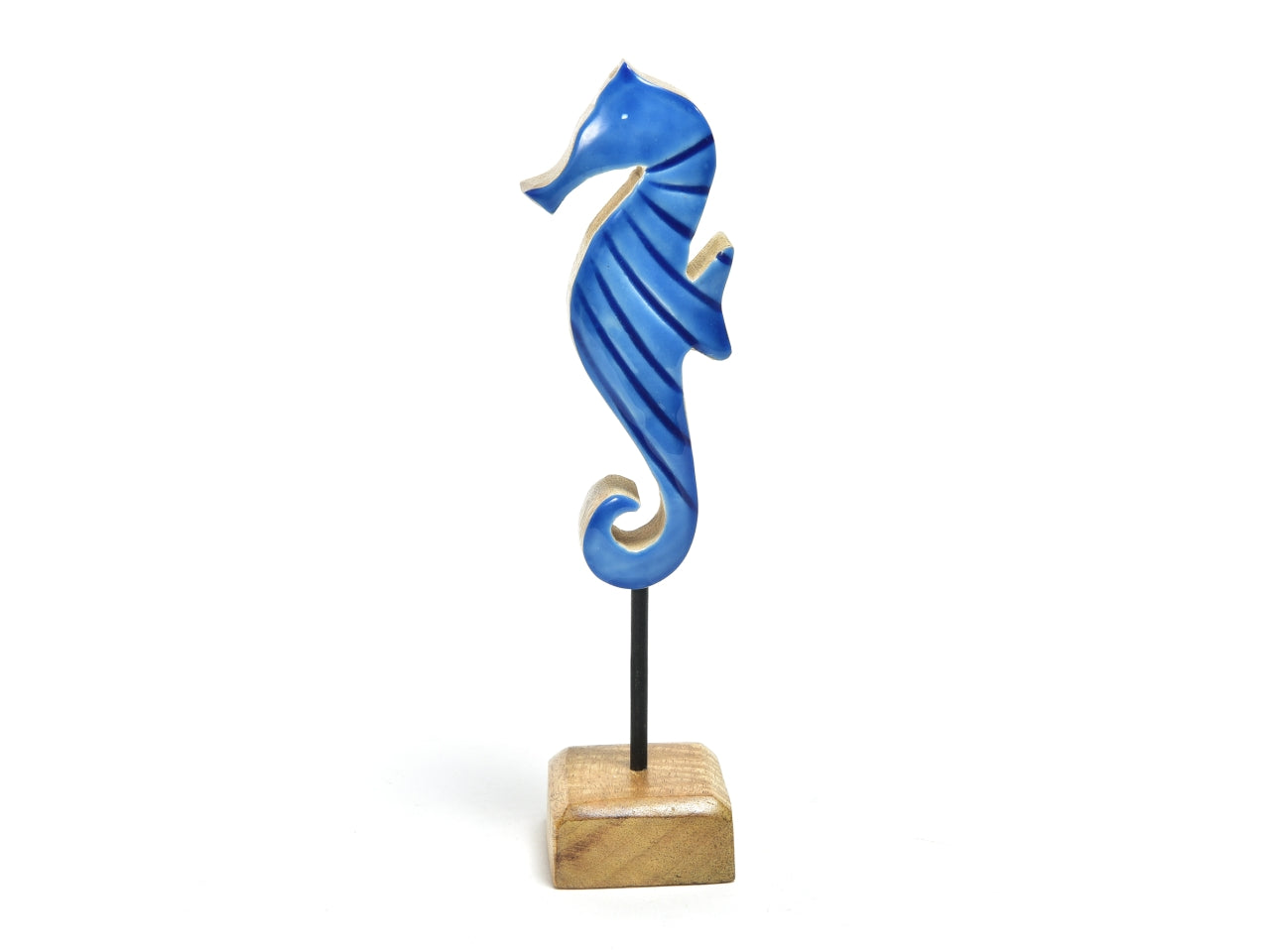Statua decorativa cavalluccio marino in legno blu stile marinaro 23 cm - Mercury
