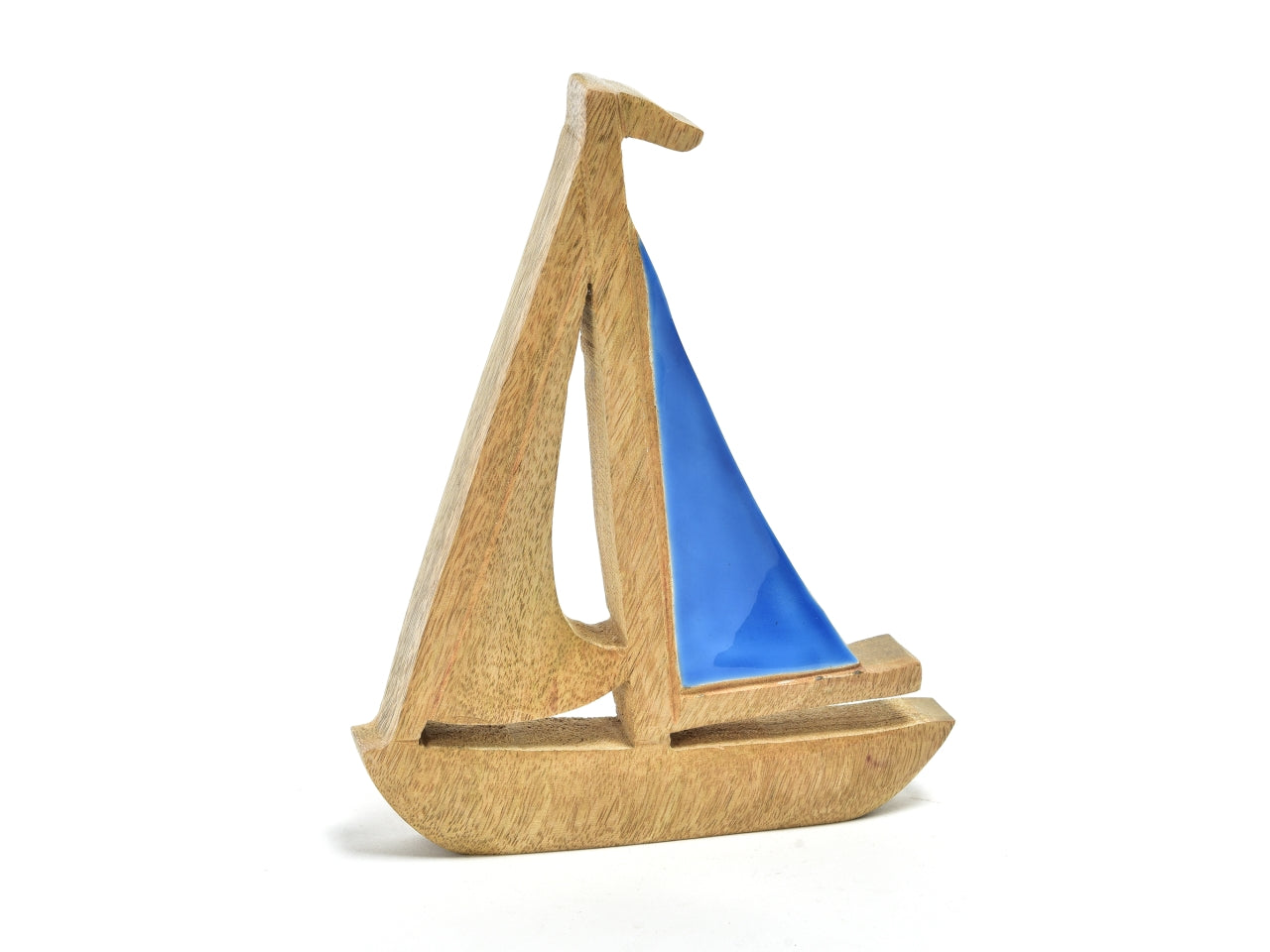 Statua decorativa veliero smaltato in legno blu stile marinaro 20x15,5x2,5 cm - Mercury