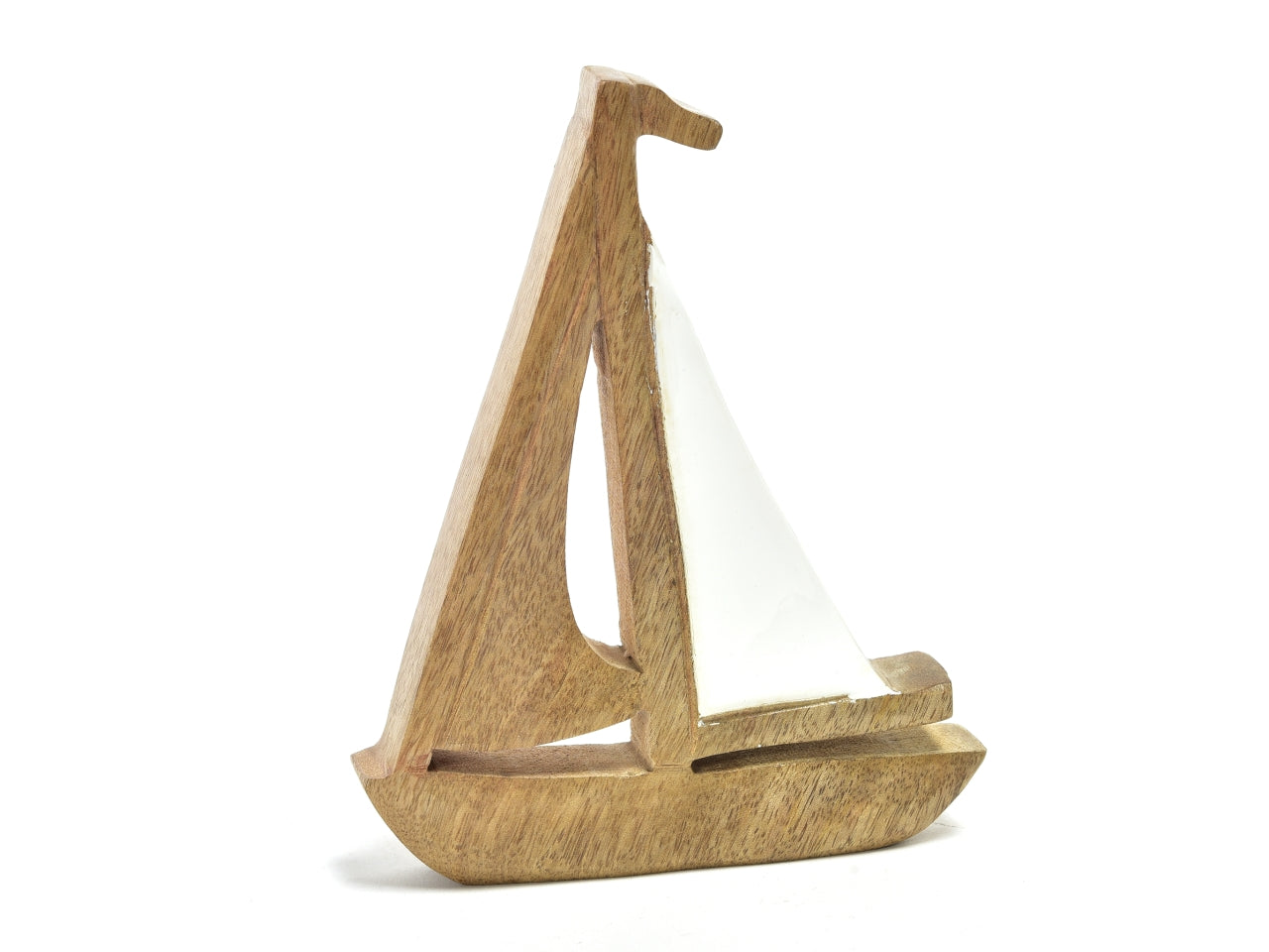 Statua decorativa veliero smaltato in legno bianco stile marinaro 20x15,5x2,5 cm - Mercury
