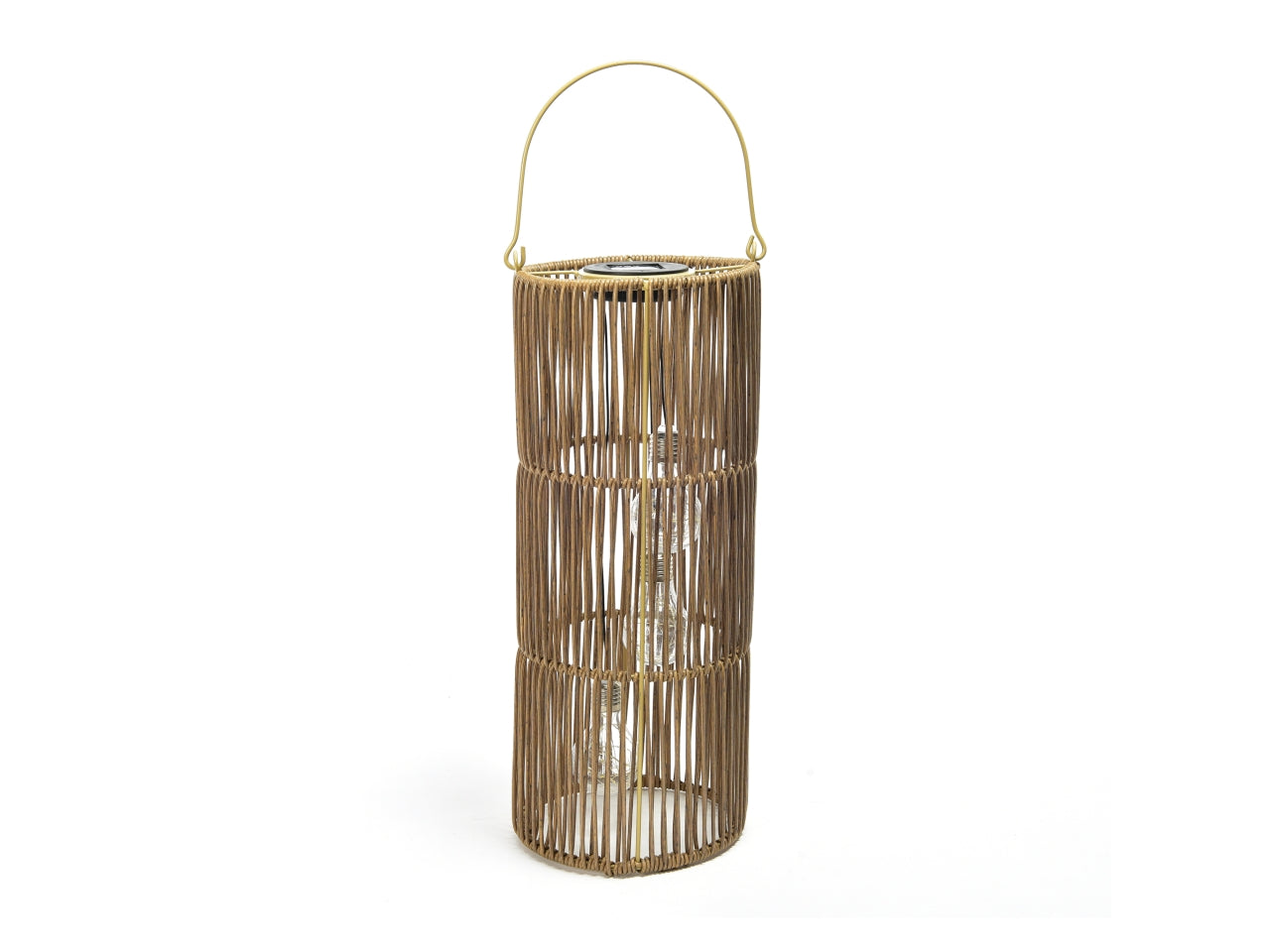 Lanterna solare in plastica e metallo etnico color legno microled con luce bianco caldo - 19x46cm - M Home