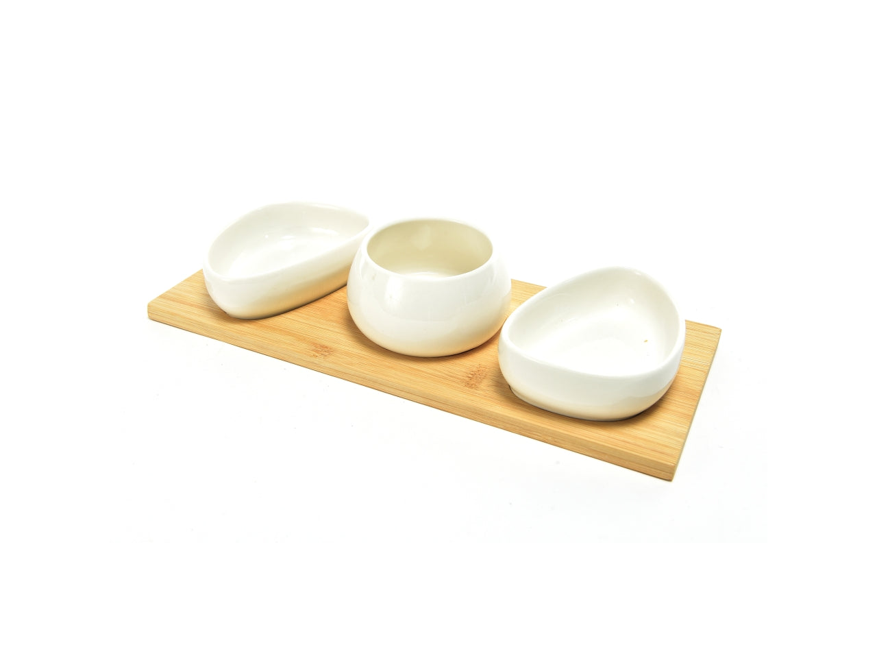 Ciotole per aperitivo in ceramica e bambù bianco stile scandinavo set da 3 ciotole, 1 cucchiaio, 1 vassoio - Mercury Home