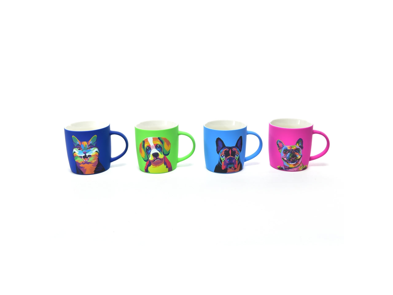 Tazza mug colazione in porcellana floccata illustrazione pop art animali, stile moderno in 4 colori assortiti - 8,6x9,2 cm - Mercury