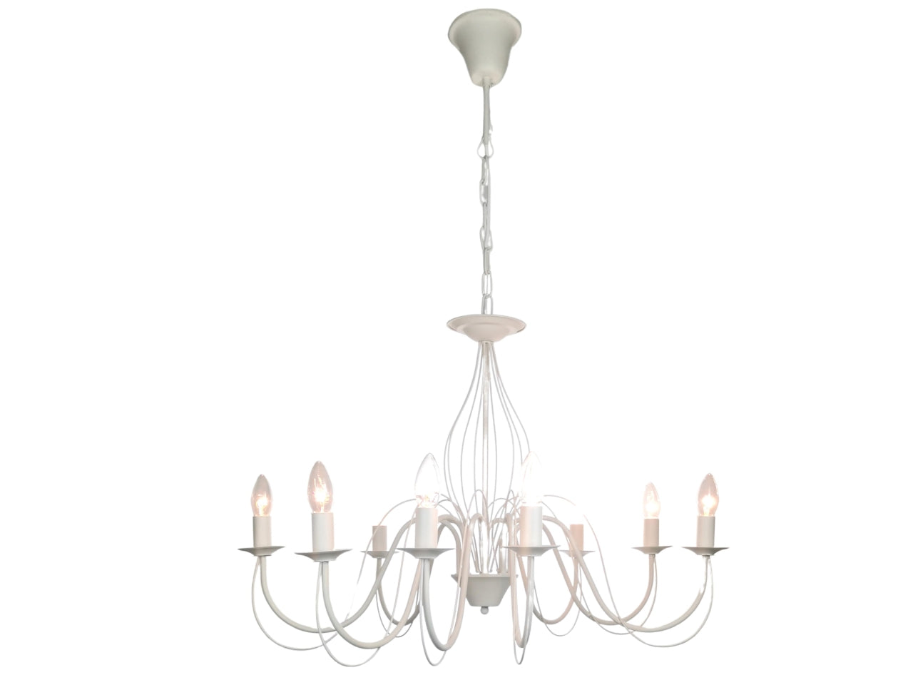 Lampadario a sospensione candelabro per soggiorno stile shabby con 8 luci in metallo avorio, illuminazione semi diretta, d.78xh.52,5 cm - Vimin box