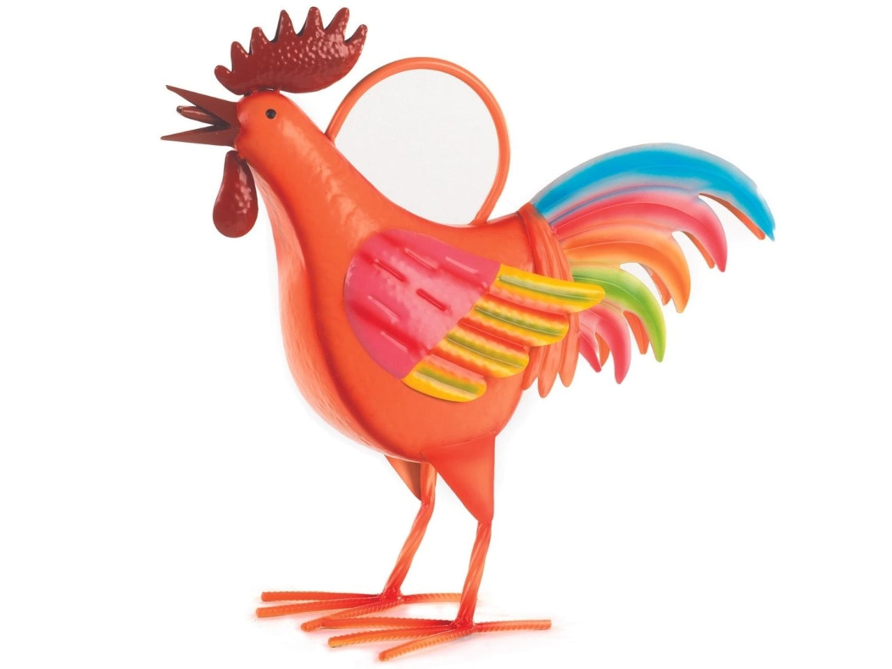 Statua decorativa gallo annaffiatoio country in latta multicolor 18x43x38 cm - Viminbox