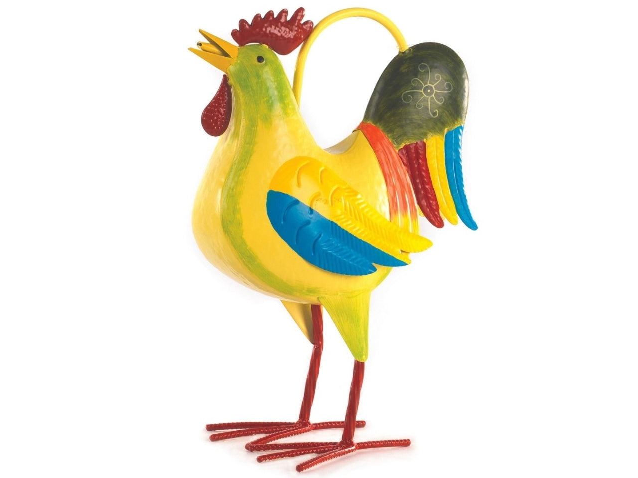 Statua decorativa gallo annaffiatoio country in latta multicolor 18x28x40cm - Viminbox