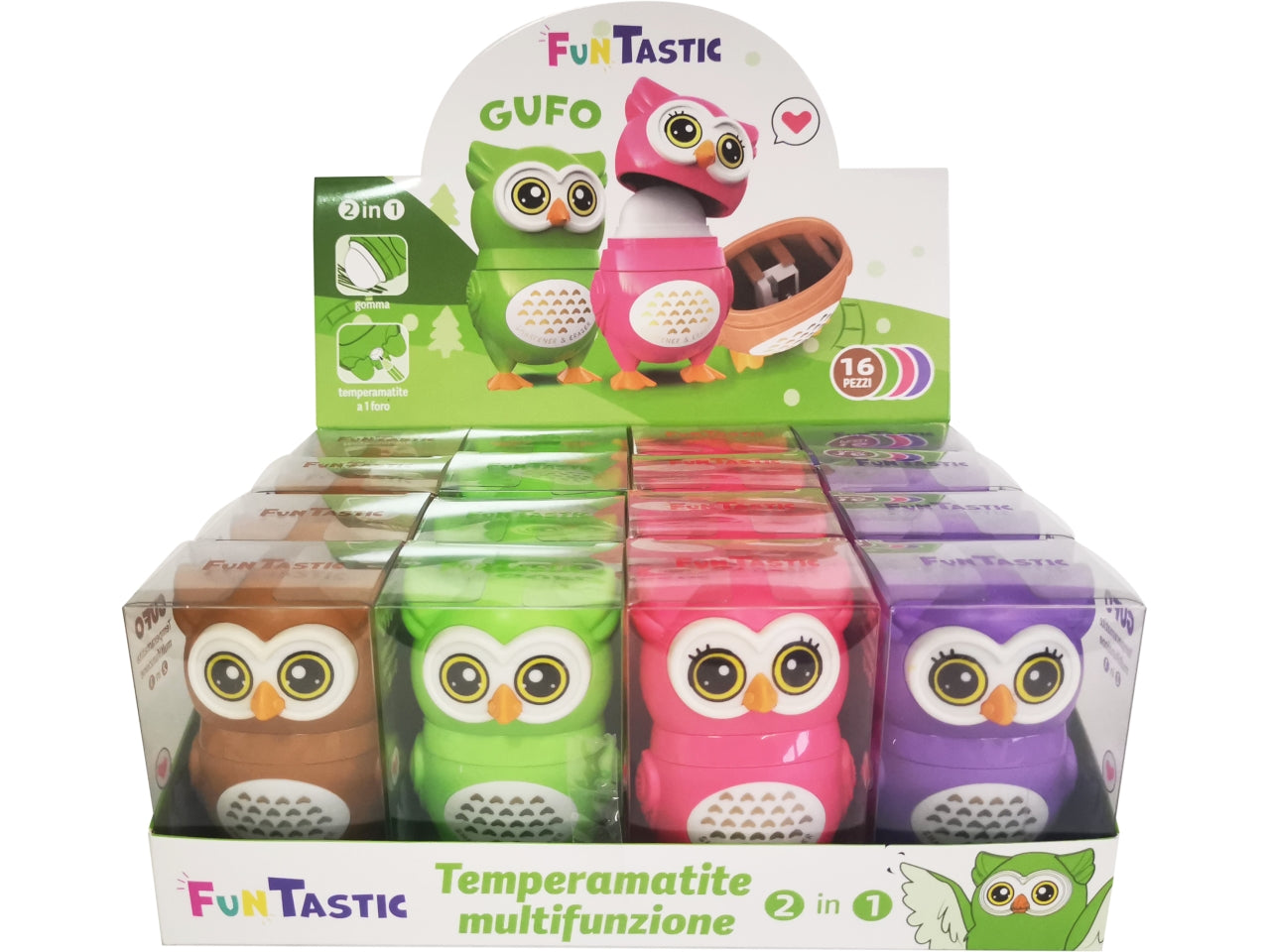 Temperamatite e gomma gufo 2 in 1