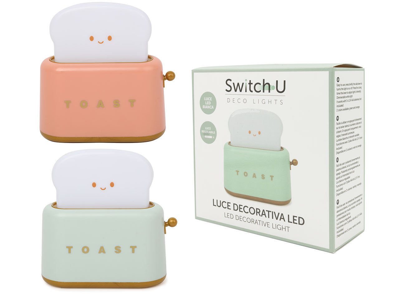 Luce notturna a led a forma di tostapane verde e arancio 13.5x5.5x13 cm - Ibs