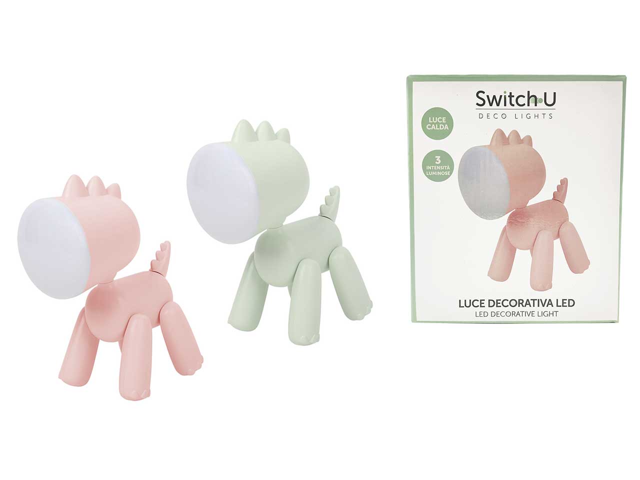 Luce notturna led a forma di dinosauro rosa e verde 15,5x19x9 cm - Switch U