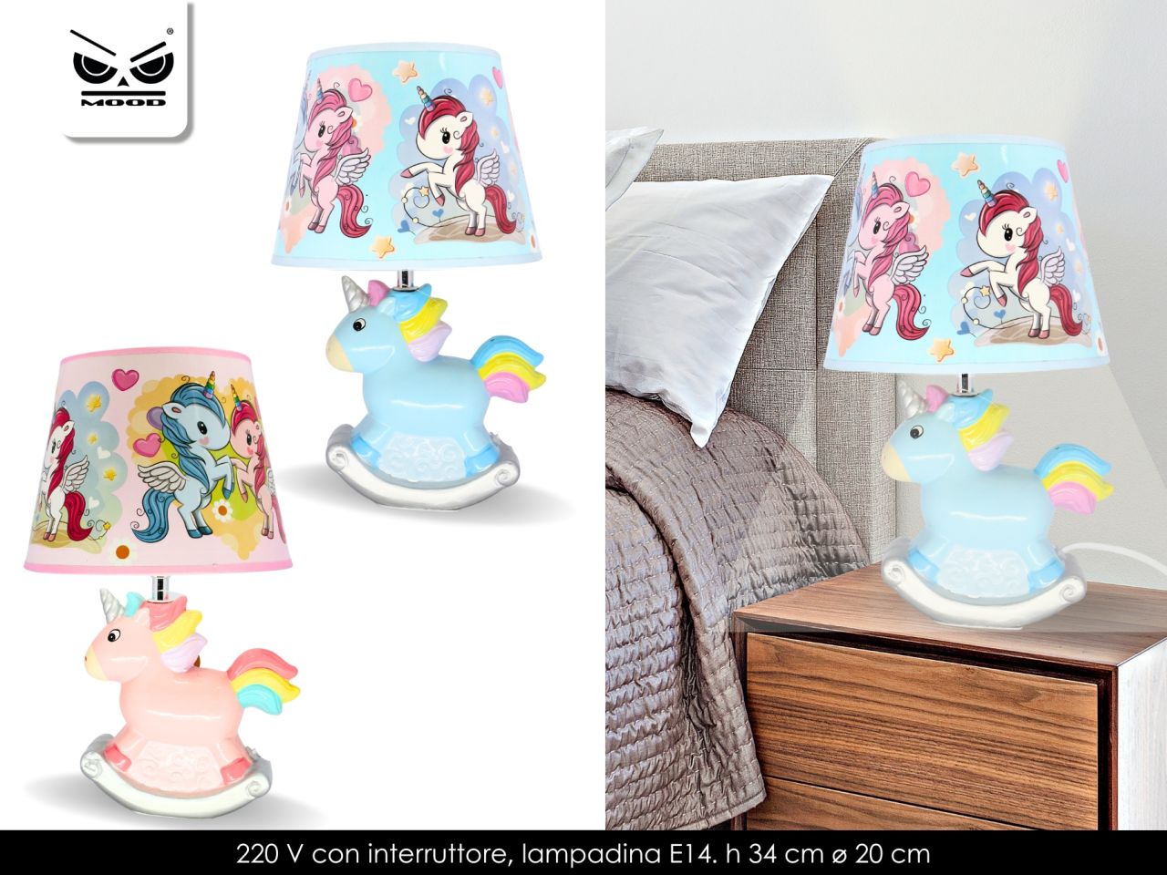 Lampada abat-jour unicorno in ceramica misura h.34cmxd.20cm