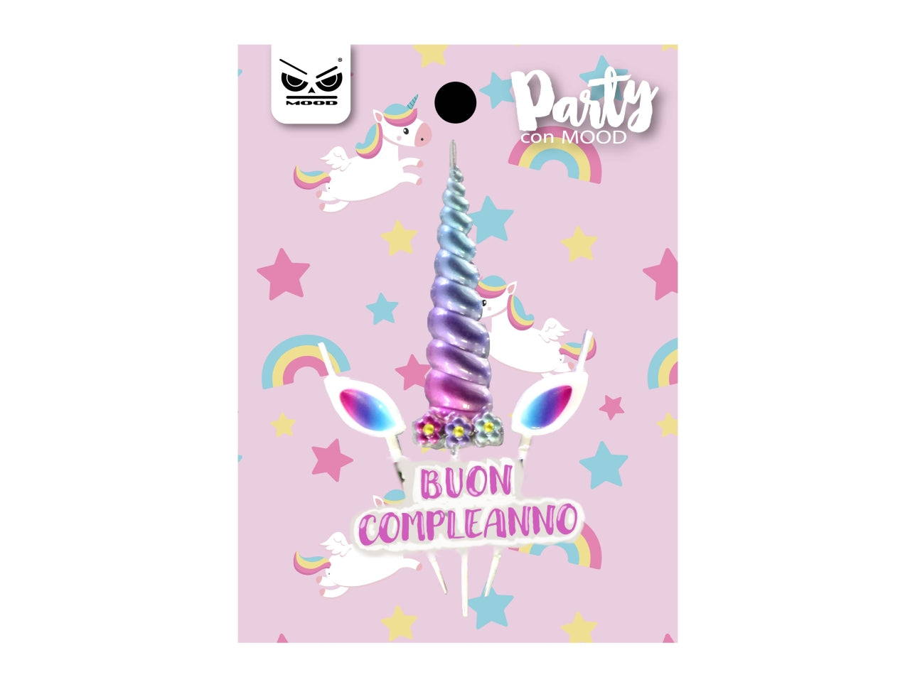 Candela unicorno con corno e scritta buon compleanno