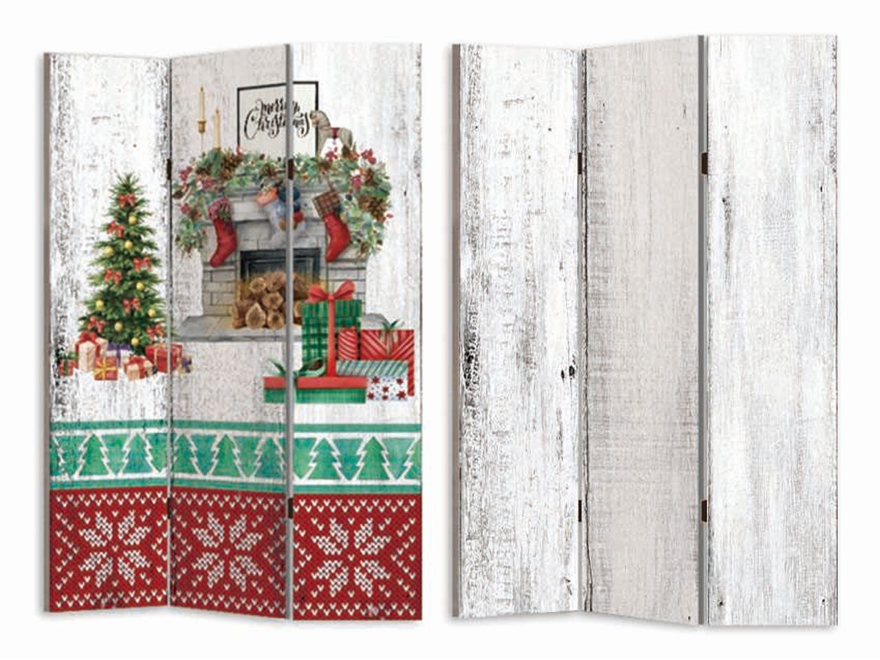 Paravento con stampa camino a tre ante colore bianco misura 120,6x2,5xh.180cm