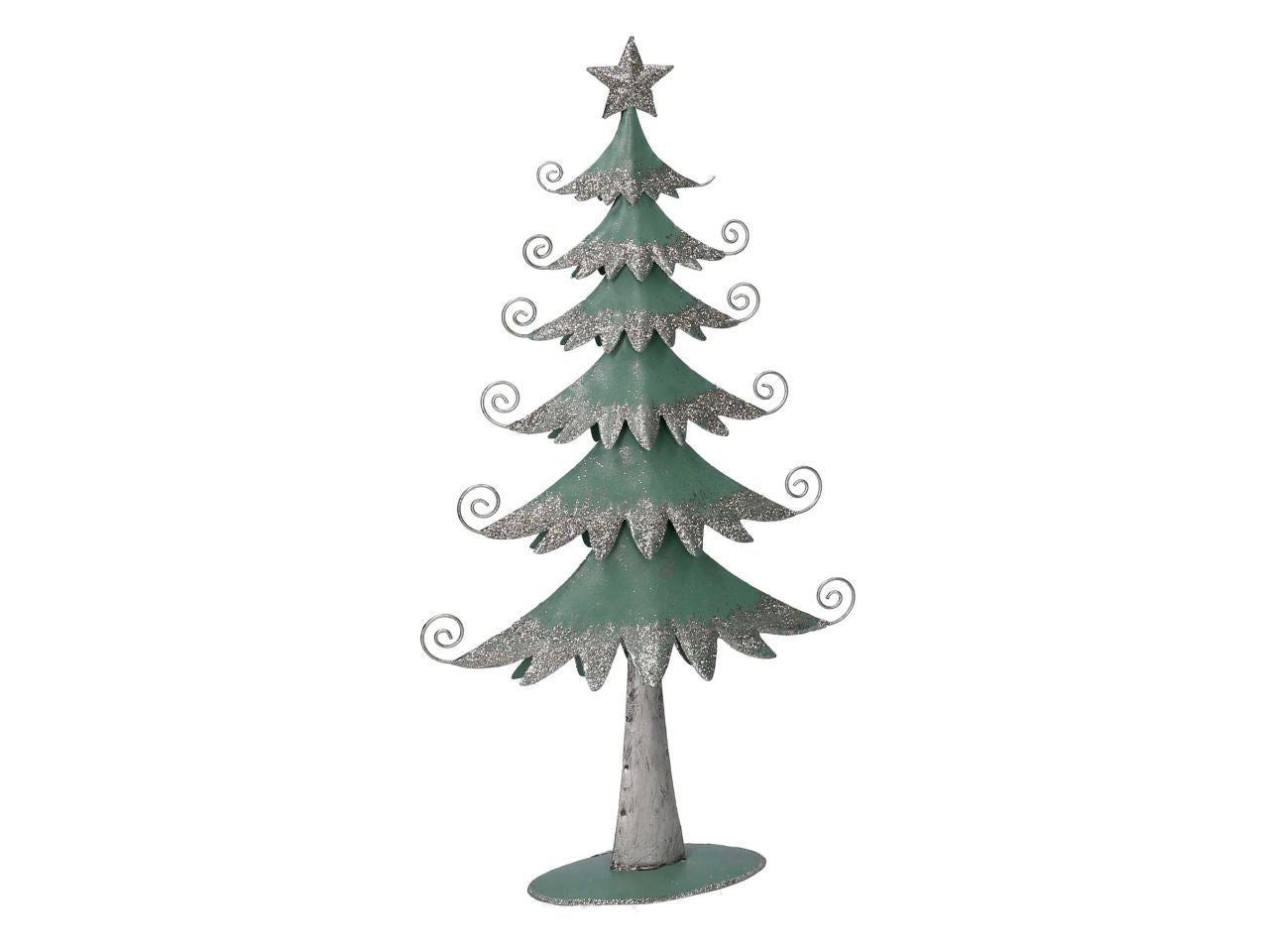 Albero in metallo colore argento e verde salvia misura 21x6,5xh.40,5cm