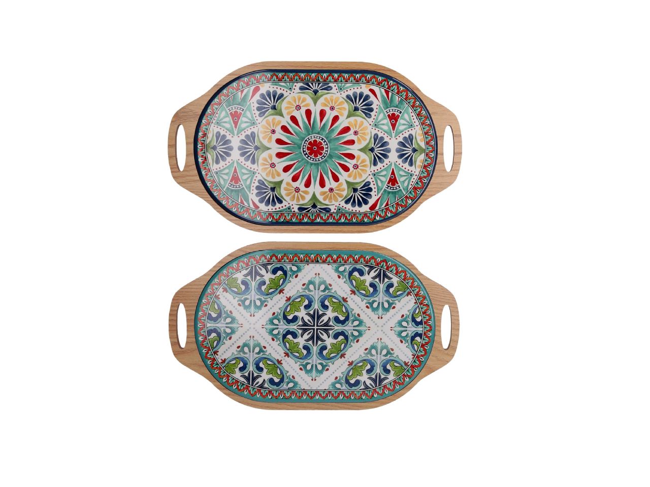 Mattonella in ceramica e legno mandala ovale 2 assortimenti cm19x36x0,9