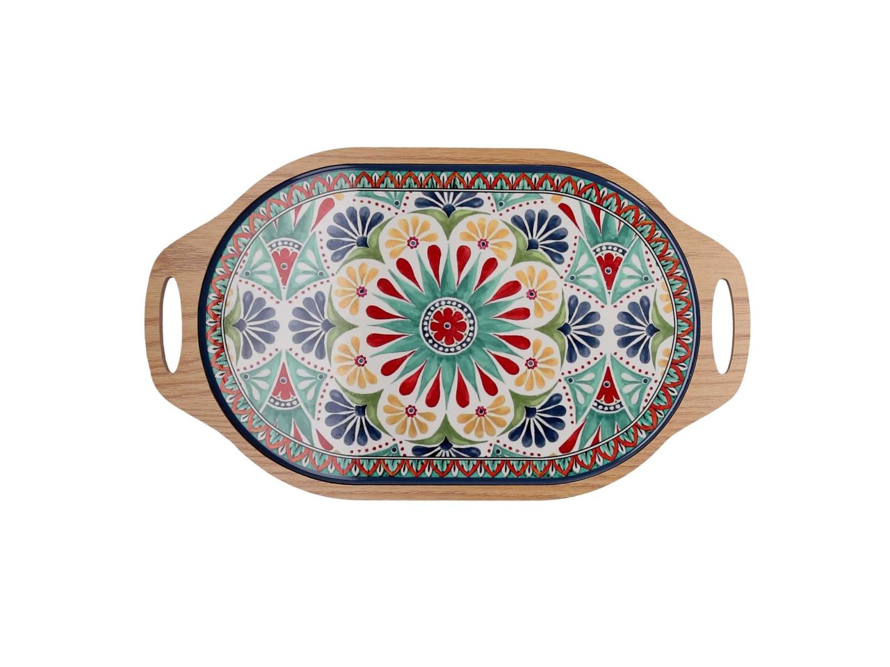 Mattonella in ceramica e legno mandala ovale 2 assortimenti cm19x36x0,9
