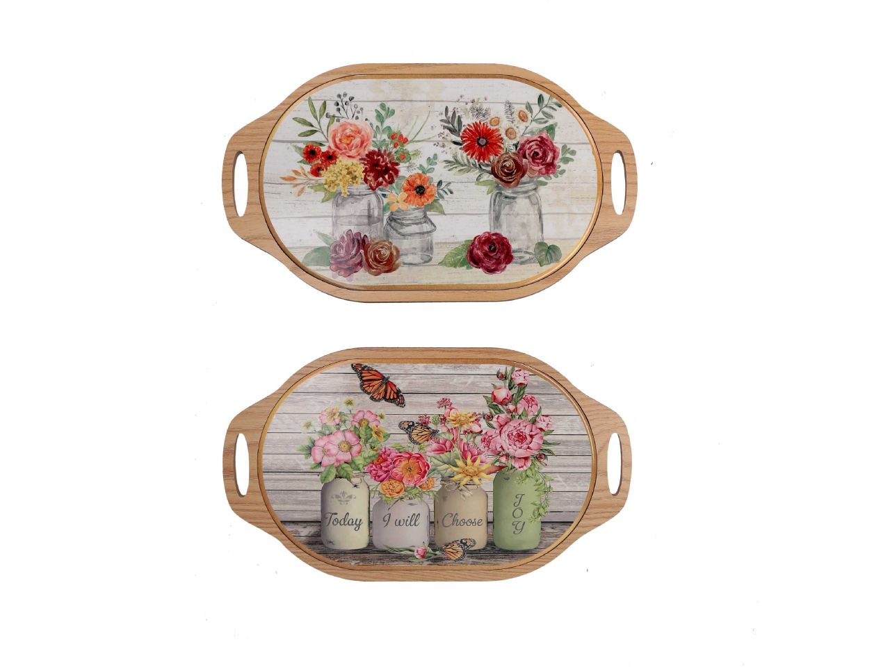 Mattonella in ceramica e legno fiori ovale 2 assortiti cm19x36x0,9